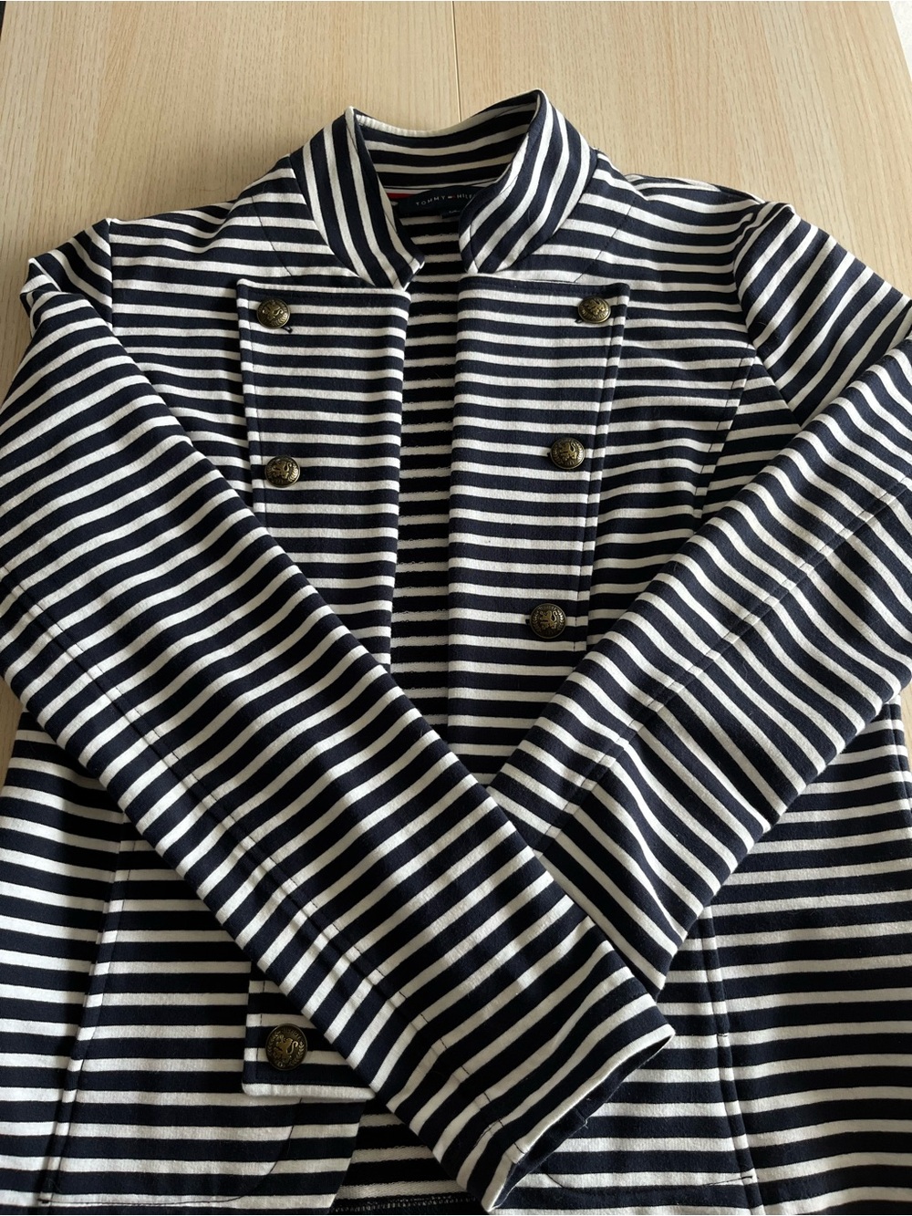Tommy Hilfiger Navy and White Striped Military-Style Jacket